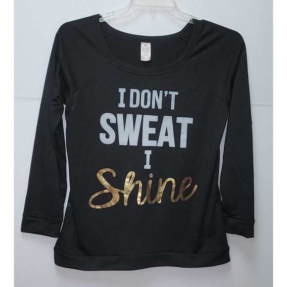 Messy Buns Lazy Days Tops - Messy Buns Lazy Days Black I Dont Sweat I Shine Graphic Long Sleeve Top L Y2K